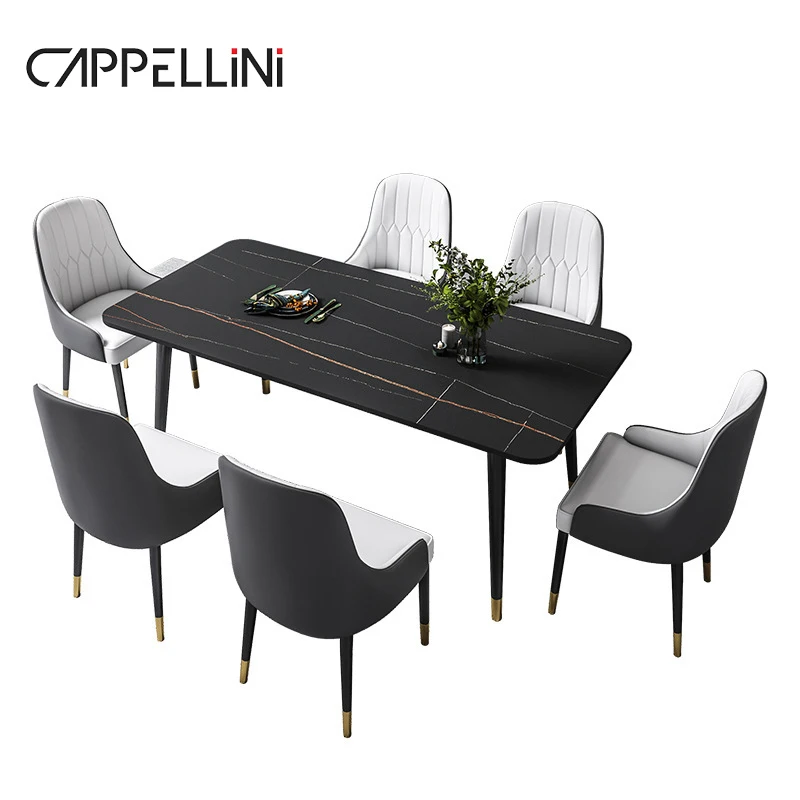 Modern Metal Base Slate Stone Top Dining Table Set 6 Seater 4 Charis