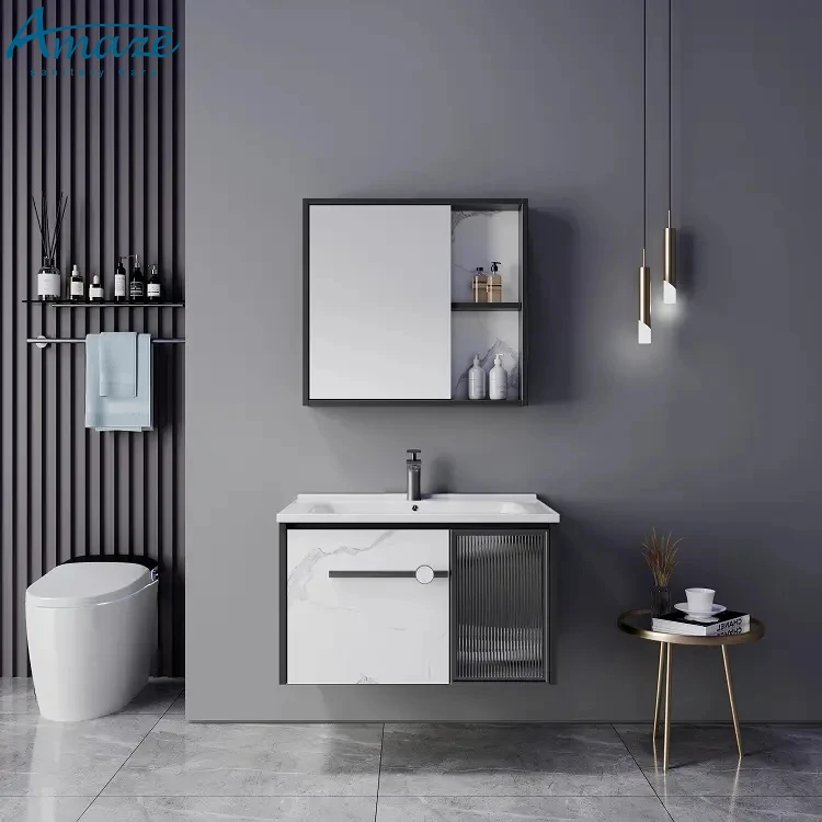 Chaozhou factory high quality modern design wall mounted ceramic basin bathroom vanity cabinet with mirror factory