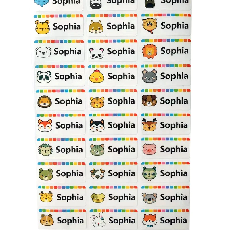 Cute Animal Pattern Custom Name Sticker Multicolor Waterproof Personal Label Children Scrapbook School Stationery Set Stick