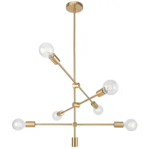 Brass Nordic Simple  Waycross 6 Lights Fan Motor Dinning Room Lamp Sputnik Ceiling Hanging Light Modern