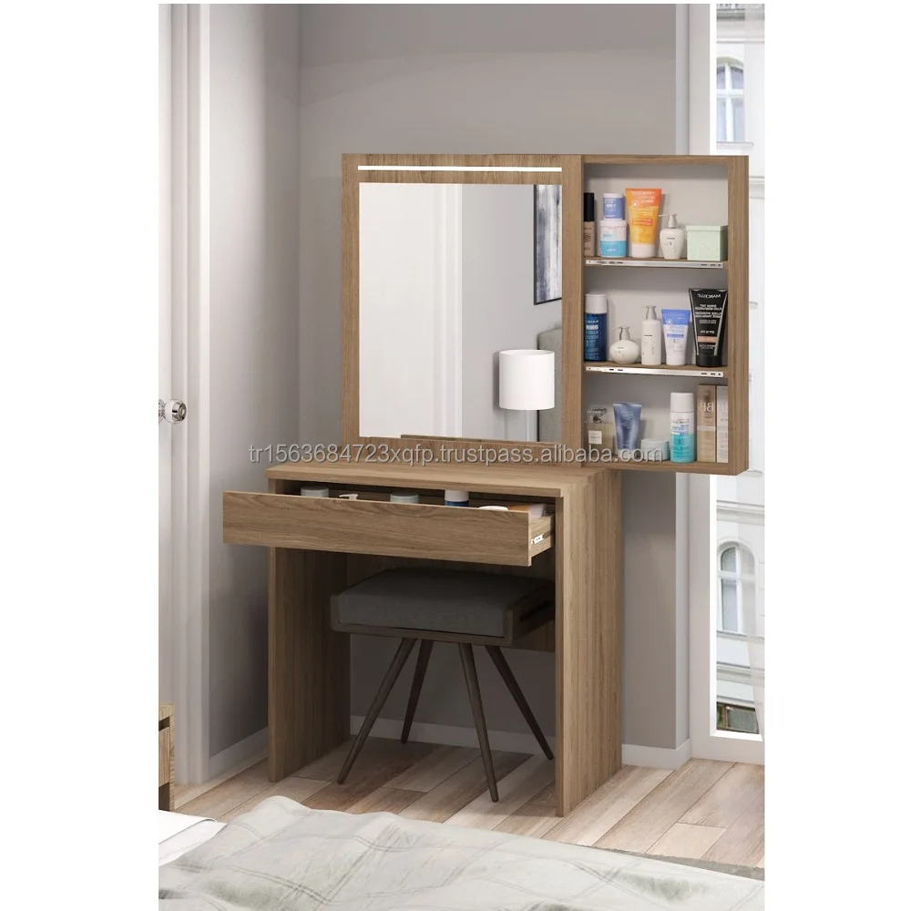 Aida Mirrored Led Vanity Table With Brown Walnut Gray Options Factory