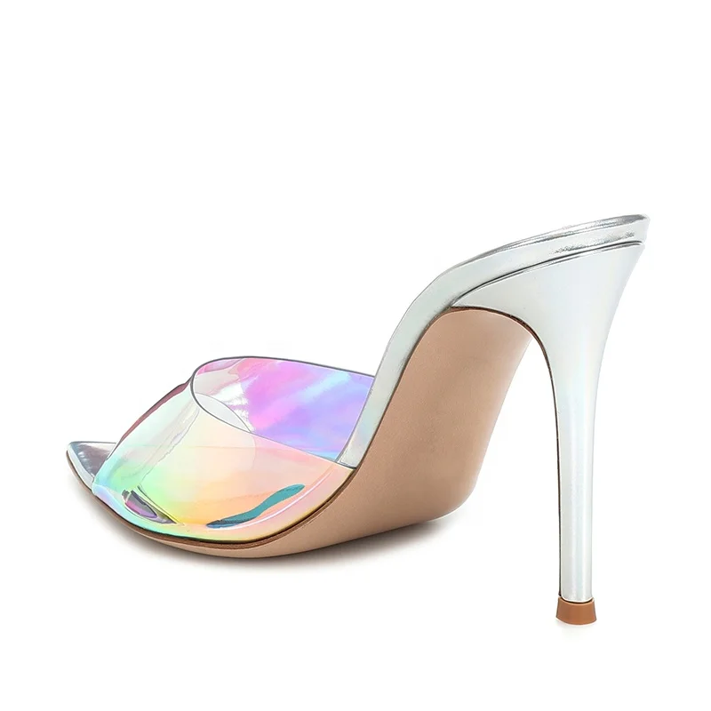 Stylish Holographic PVC Sharp Pointed Toe High Heels Womens Clear Sandals