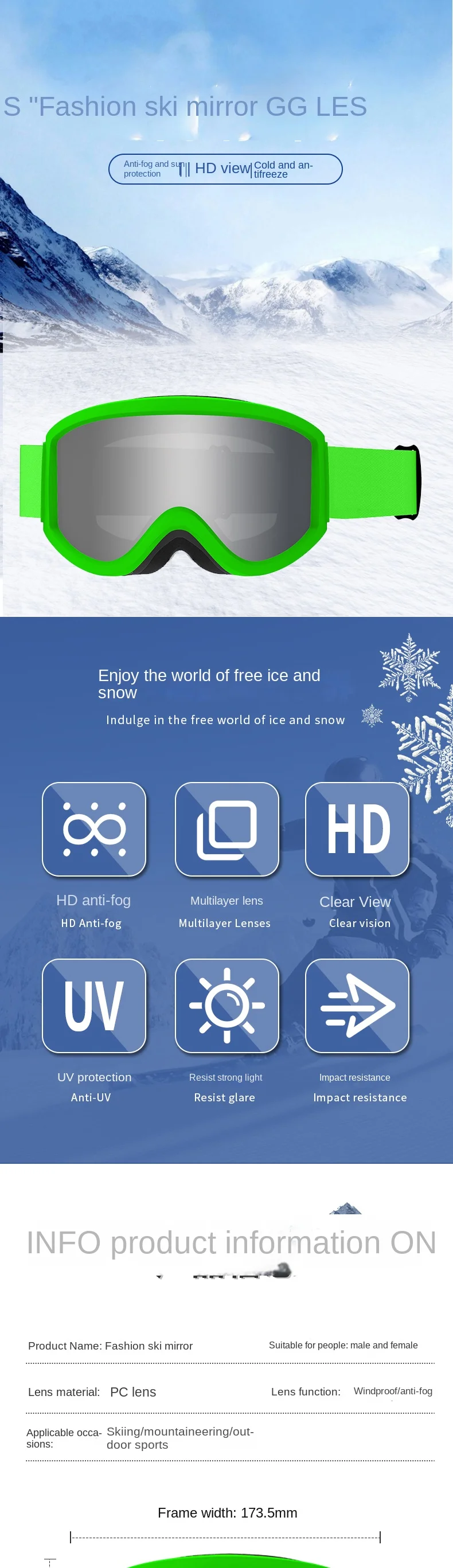 UV Protection HD Anti-Fog Ski Goggles for Explosive Adult Mountain and Outdoor Use