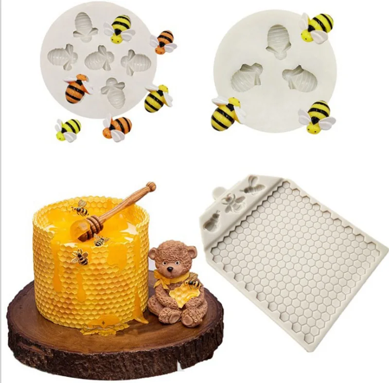 Bumble Bee Cake Decoration Fondant Mold Honeycomb Beehive Daisy