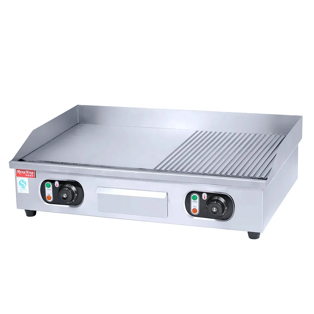 High Quality  Commercial Stainless Steel Counter Top Teppanyaki Half Flat and Half Grooved Plate Griddle