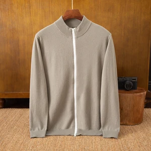 Men's Pure Cashmere Breathable Anti-Pilling Quick Dry Zipper Cardigan Sleeveless Solid Pattern Business Casual Knitted Jacket