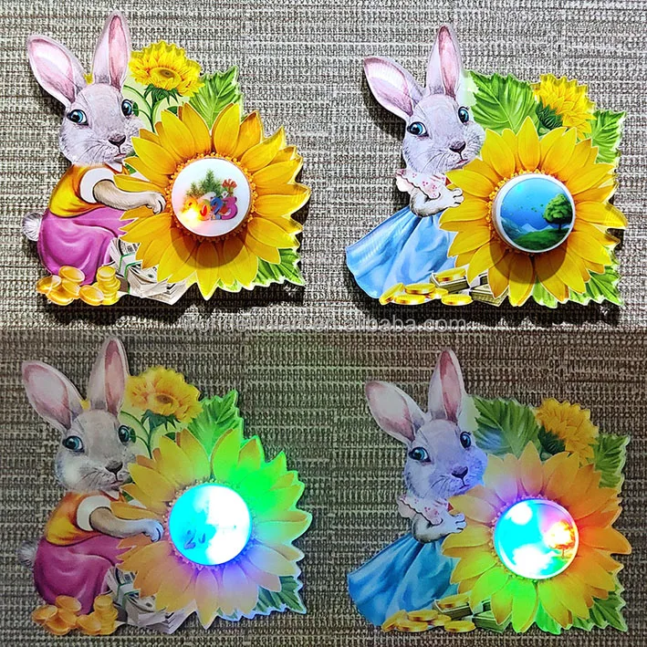 2023 rabbit fridge magnet sticker animal 3D 2D rubber refrigerator magnet with light for home decoration