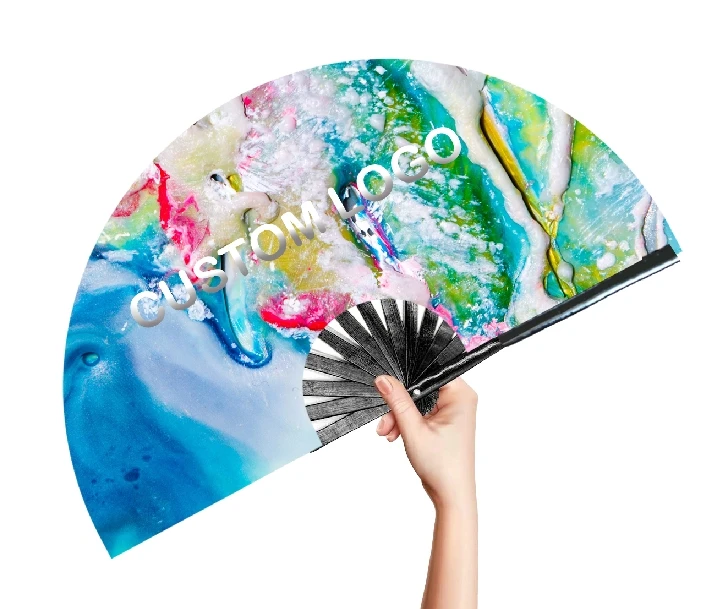 Qyeahkj Large Folding Hand Rave Fan, Festival Clack Handheld Bamboo Fan, Silver Laser Glitter Hand Fan Decorative Folding Fans For Women Men Iconic