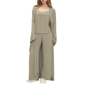 Bamboo Viscose 3 Piece Pajama Sets Womens Lounge Set Cami Pants with Sleep Robe Sleepwear Soft Loungewear