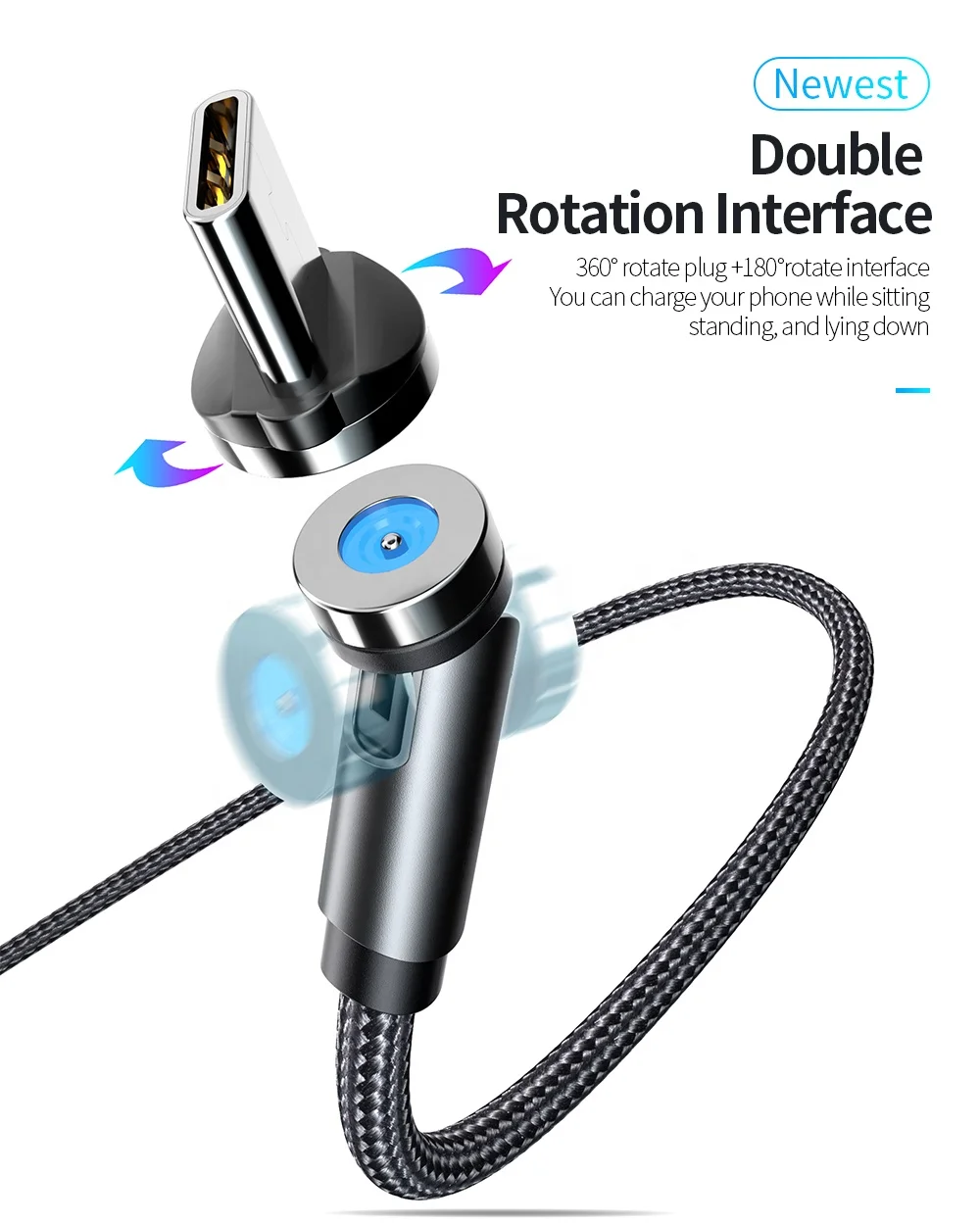 В наличии 3 фута 6 футов Новый 3 в 1 поворотный 540 градусов Магнитный USB-кабель в форме магнитного кабеля