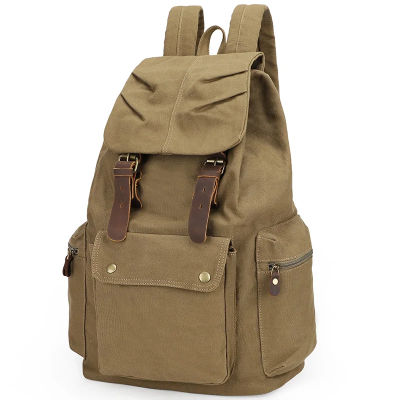 Heavy Duty Mens Outdoor Casual Travel Backbag Cotton Canvas Drawstring Backpacks For School