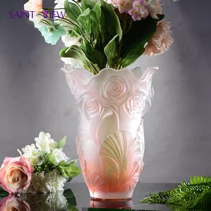 Unique Art Decor Rose Crystal Glass Tabletop Vase Elegant Home or Wedding Decor