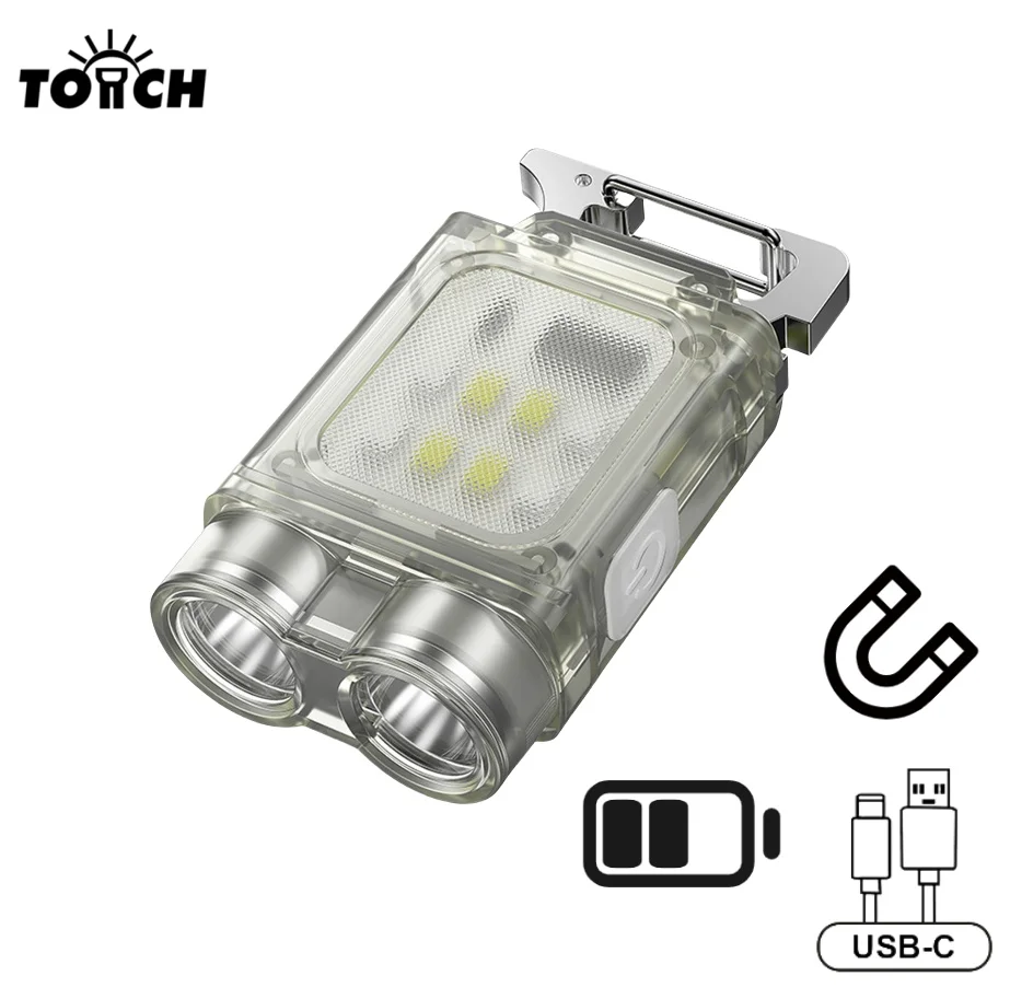 Mini Portable Design Transparent LED Rechargeable Keychain Light With Clip and Magnet Small Pocket With Power Display Work Light