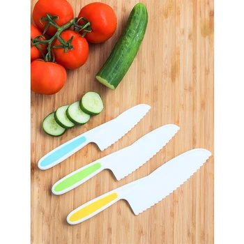Knives for Kids 3 Piece Nylon Kitchen Baking Knife Set Children's Cooking Knives in 3 Sizes & Colors Firm Grip Serrated Edges