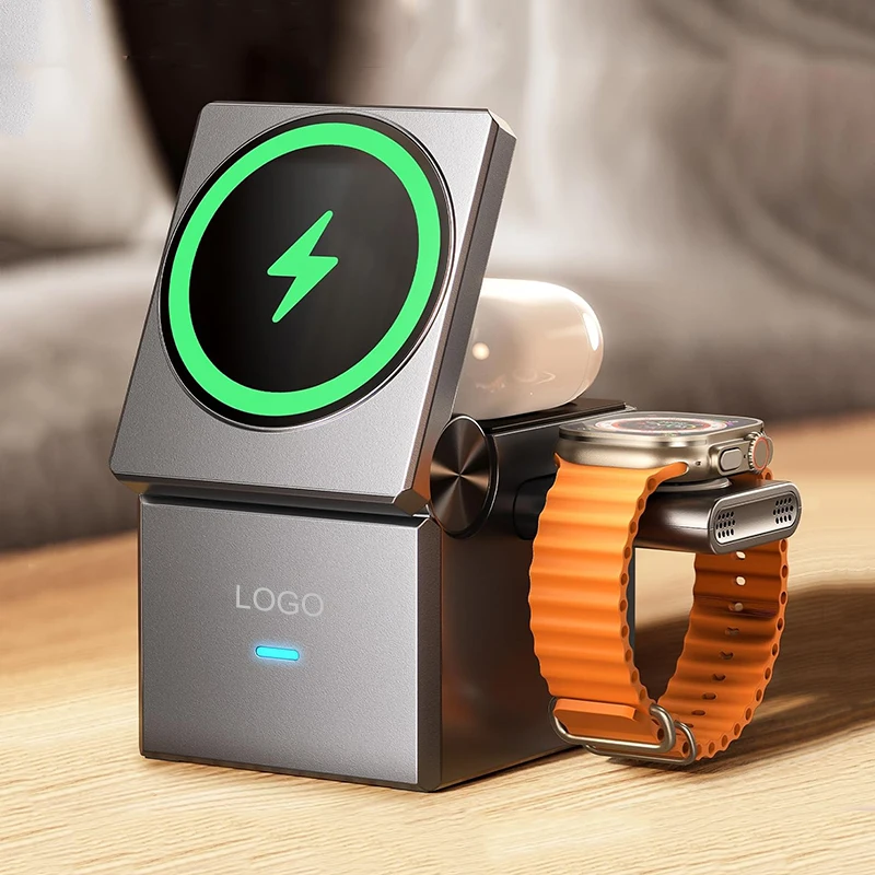 Multifunctional Wireless Charging Station 3 in 1 Wireless Charger Cube With Detachable Watch Charger