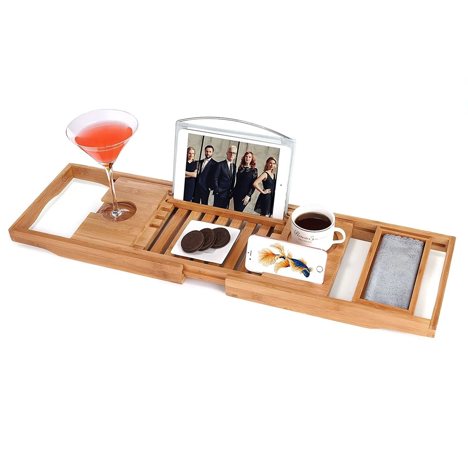 Bamboo Bathtub Caddy Expandable Bath Tub Tray Organizer Luxury Bath Caddy Tub Table Bathtub Accessories & Bathroom Gadgets