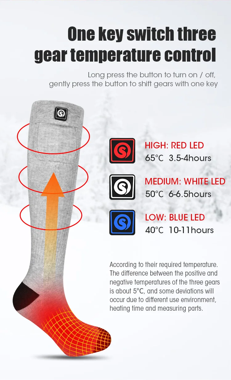 Outdoor Foot Warm Cotton Sports Ski Socks Self Heating Heat Socks Usb Battery Rechargeable