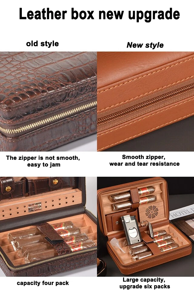 Factory Wholesale Cigar Travel Humidor Cedar Wood Leather Cigar Case