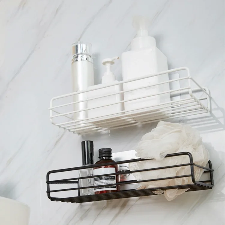 Metal Wire Punch-Free Wall Hanging Mounted Spice Rack Storage Shelf Basket Space Saver with 1 Sticky Hook for Bathroom Kitchen