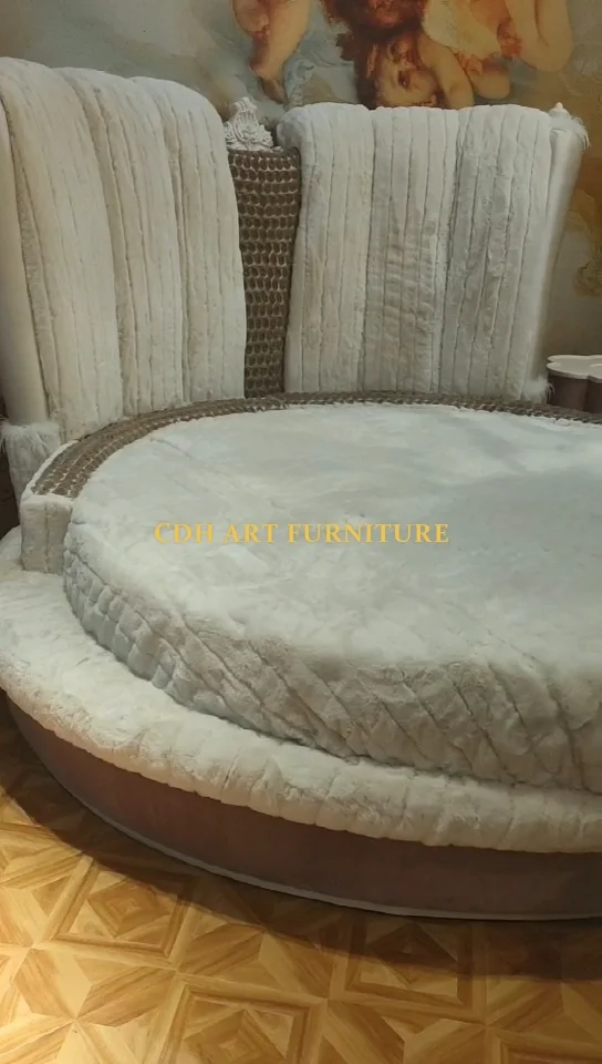 Luxury European Style White Velvet Princess Round Bed For Bedroom