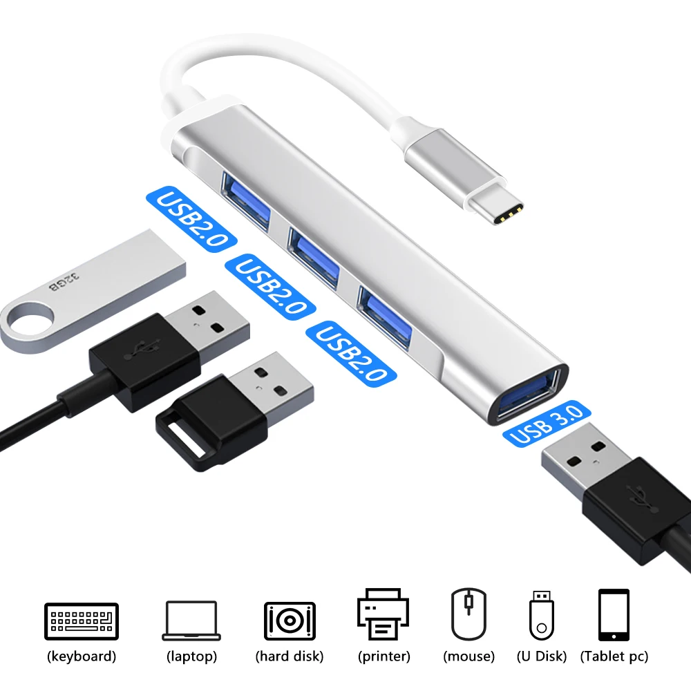 Док-станция Eonline с портом USB Type-C, 3,0, 3,1, 4 порта, мультиразветвитель, адаптер OTG для Lenovo, HUAWEI, Xiaomi, Macbook Pro, 15, Air Pro