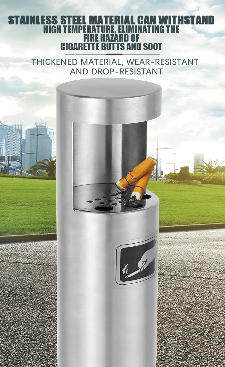 Standing Ashtray Outdoor Post Windproof Stand Ashtray Stainless Steel Vertical Cigarette Butt