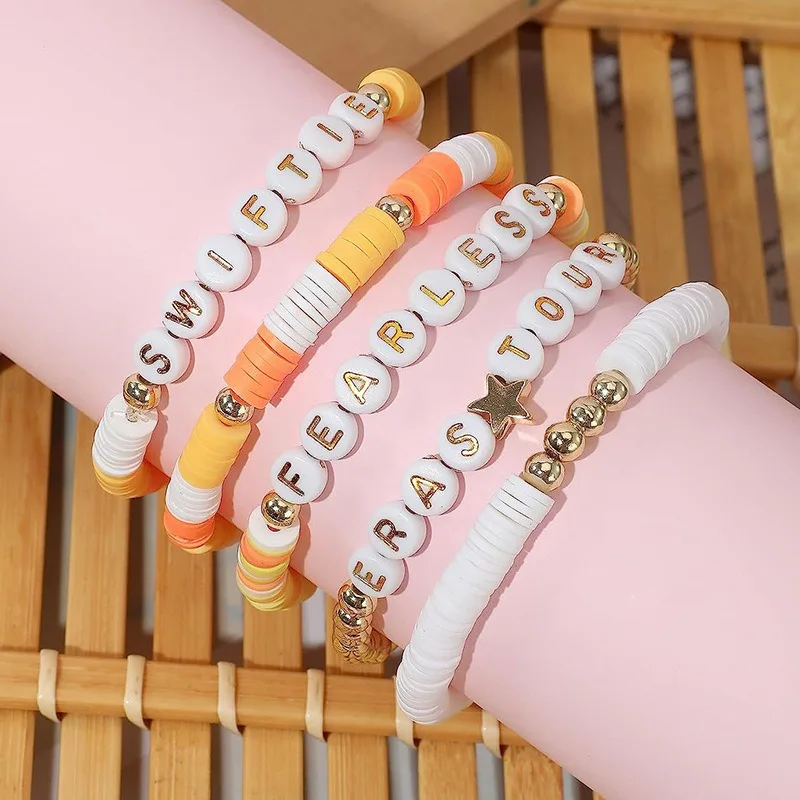 Trend Custom Taylor Swift Fan Swiftie 1989 Reputation Friendship Bracelet Personalized Polymer Clay Boho Heishi Beaded Bracelet