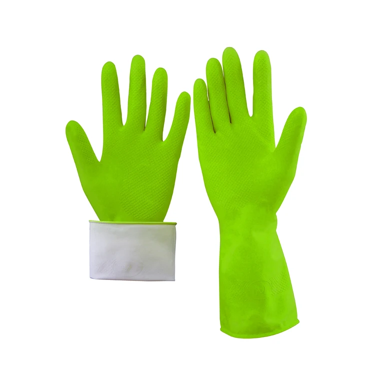 Green Cheap Suppliers Latex Household Gloves Spray Flockline