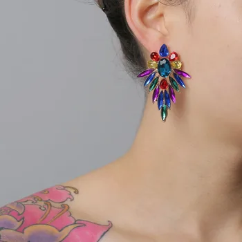 Exaggerated geometric female new retro color flower earrings