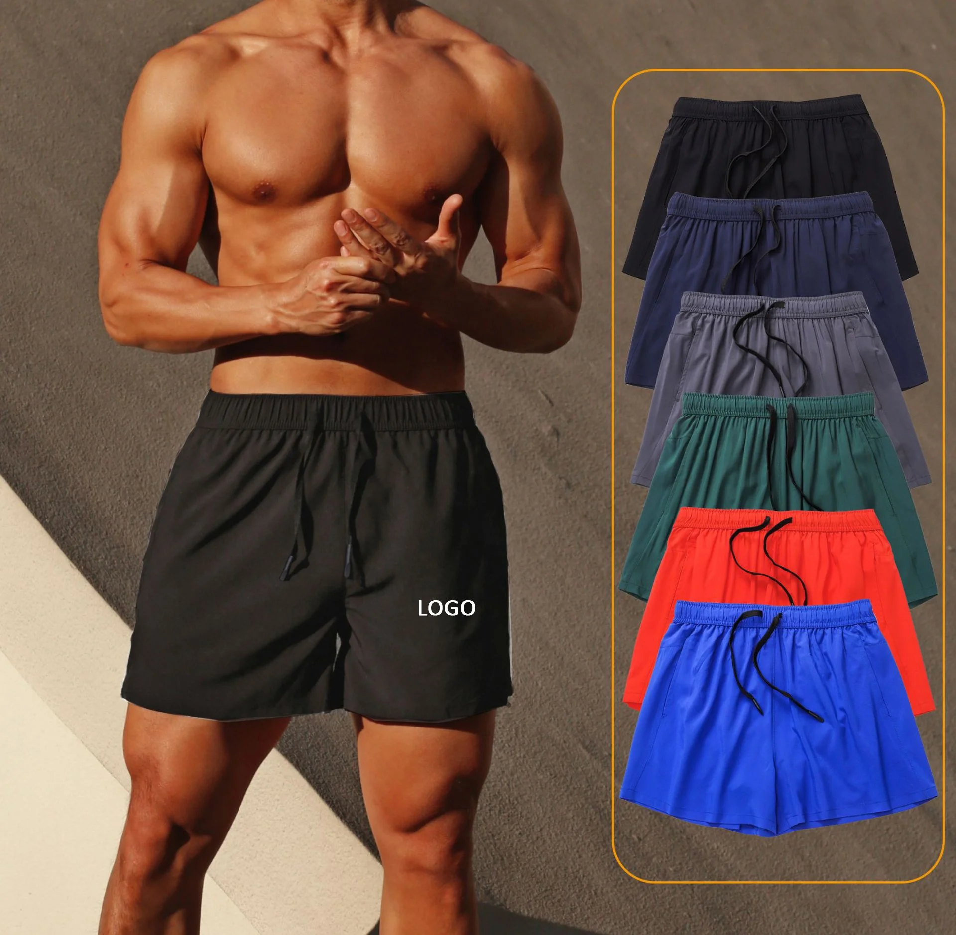 Men Running Shorts Bodybuilding Muscle Training Sportswear Exercise Gym Shorts