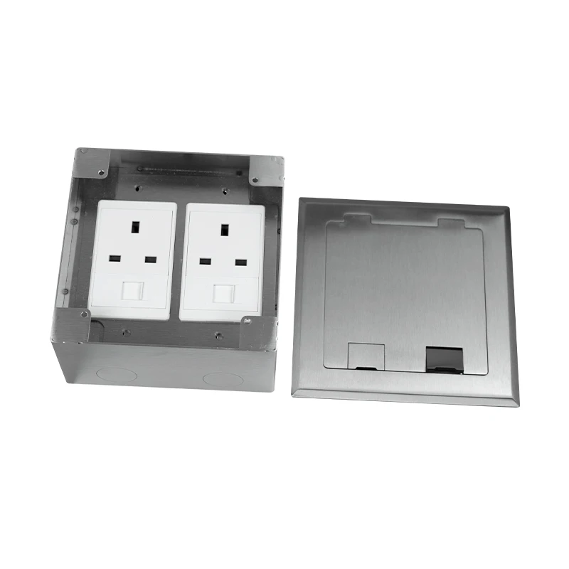 ZDK-145B Open Type Flip up Floor Box Stainless Steel UK EU UN CAT6 RJ45 Raised Under Floor Box Socket