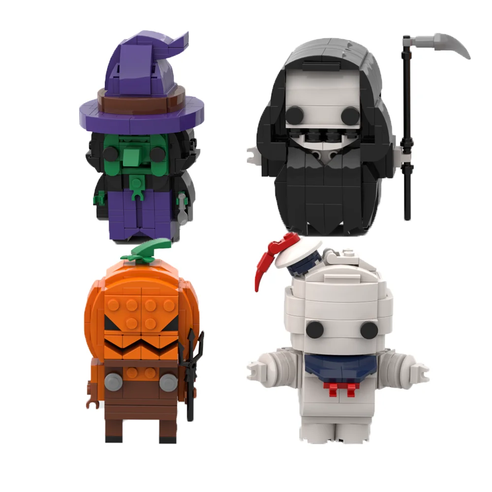 4-IN-1 Halloween Figure Building Block Set Square Brick Head Figure Assembled Nano Block Brick Toy DIY Skull Pumpkin Figure Toy