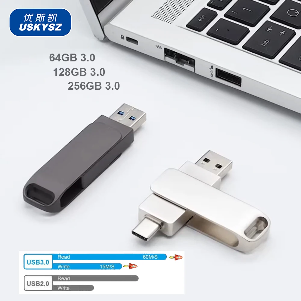 Pendrive Customize Logo USB 3.0 Type-C 2in1 Metal 1TB 128GB 8GB 64GB Cles USB Stick Promotion Gift OTG USB Flash Drive