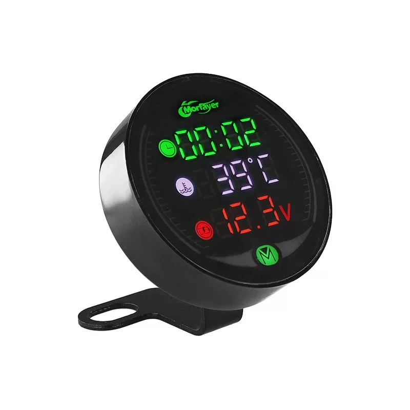 Motorcycle LED Digital 3 in 1 Time Temperature Voltage Voltmeter