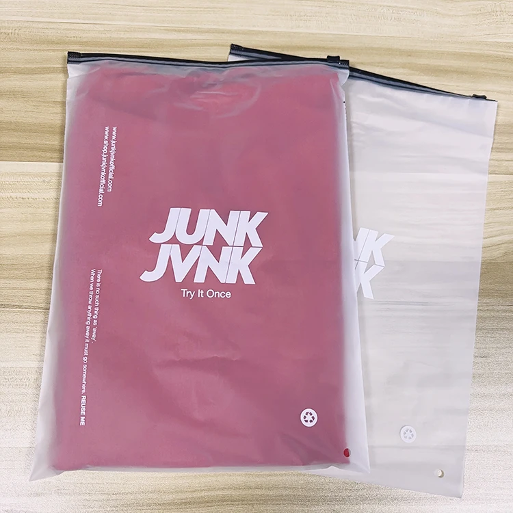 Free Personalized Custom Printing Brand Logo Poly Eva Frosted Zip Lock Packaging Bag for Clothing