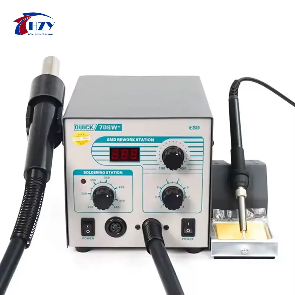 QUICK 706W+ 2 in 1 Rework Soldering Station/Eu Plug Lead Free Digital Electronic Bga Rework Soldering Station Hand Hot Air Gun
