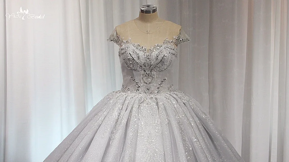 Lz527 Elegant Arabic Style Sparkly Silver Wedding Dresses Glitter ...