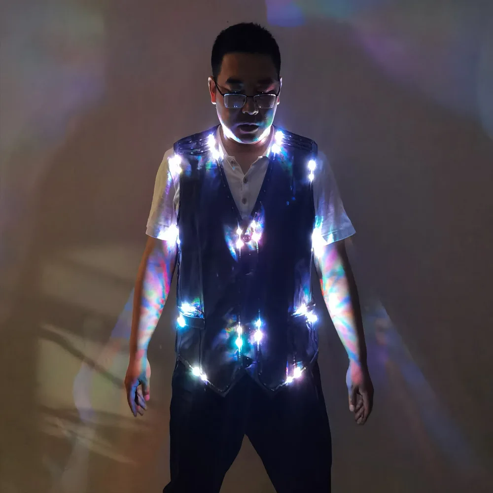 Colorful LED Luminous Vest for Ballroom Dancers DJ Singer Performer Stage Wear Jacket and Clothes for Waiters-Dance Costumes