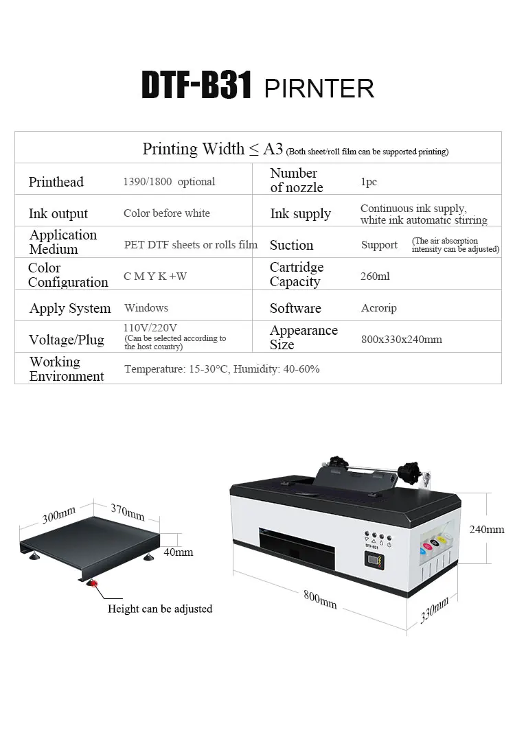 High Quality R1390 L1800 A3 DTF PET Roll to Roll Film Controller Heat Transfer Machine For Small DTF Printer with 10.3 Software