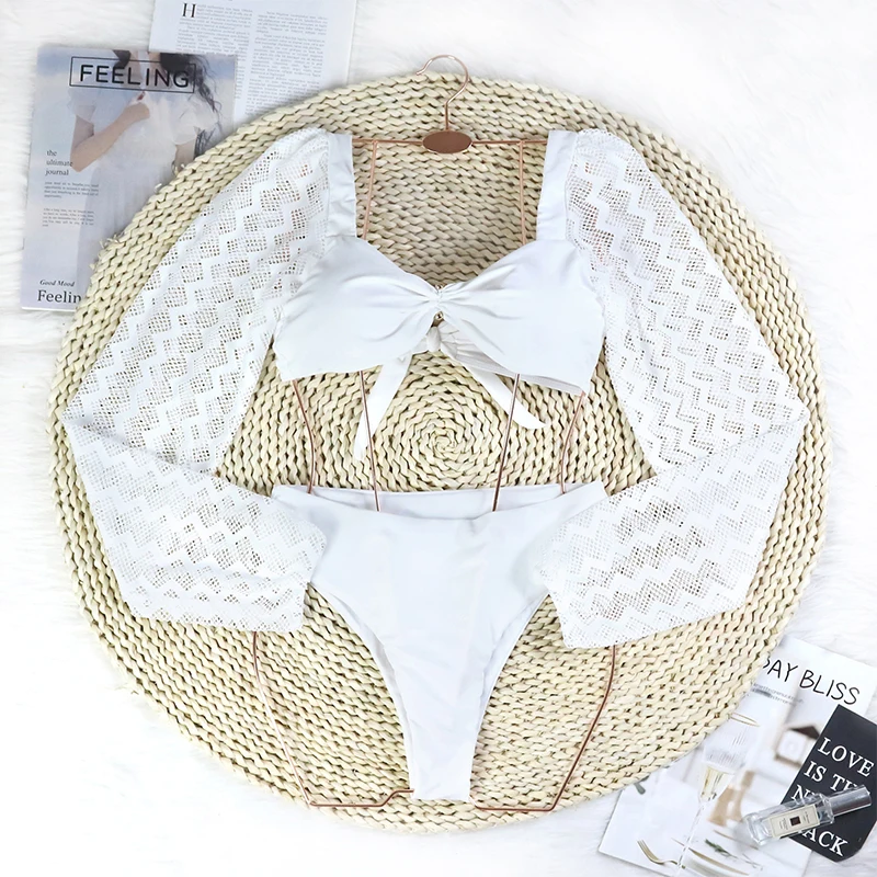 Jsn73013 High Quality Swimsuit Mesh Long Sleeves High Waist Bikini