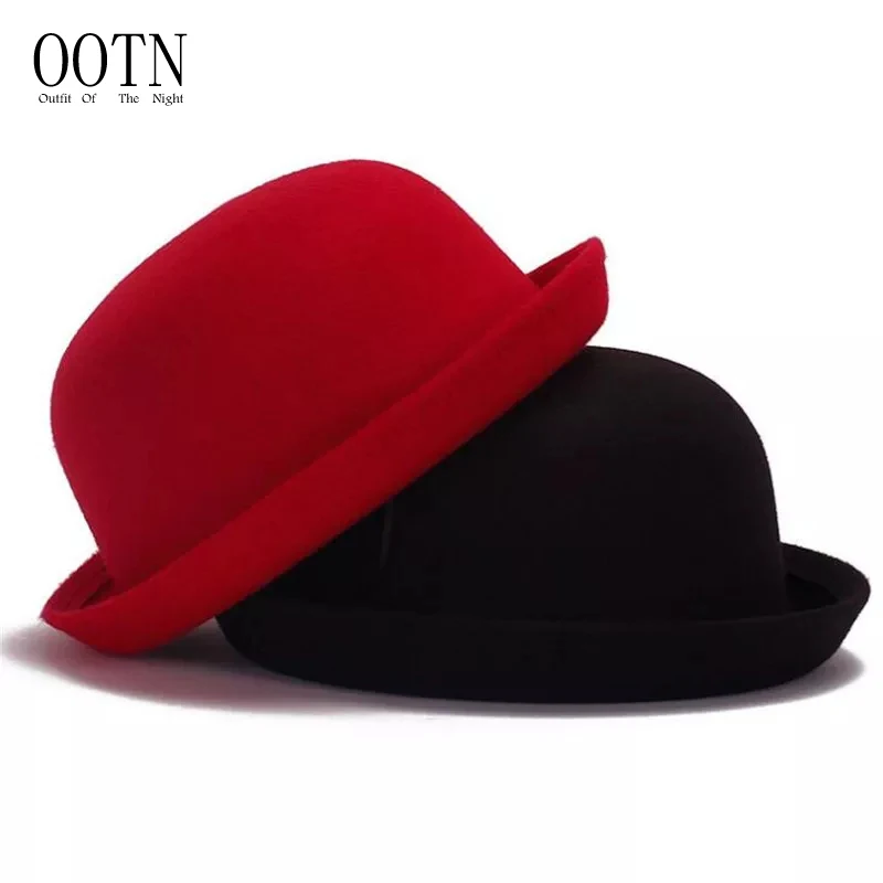 child Bowler Hat Wool Felt Fedora Hats 