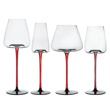 Wholesale Classic Burgundy Red Wine Glass Set Large Clear Crystal Goblet Black Base Red Stem  Glassware for Home Party