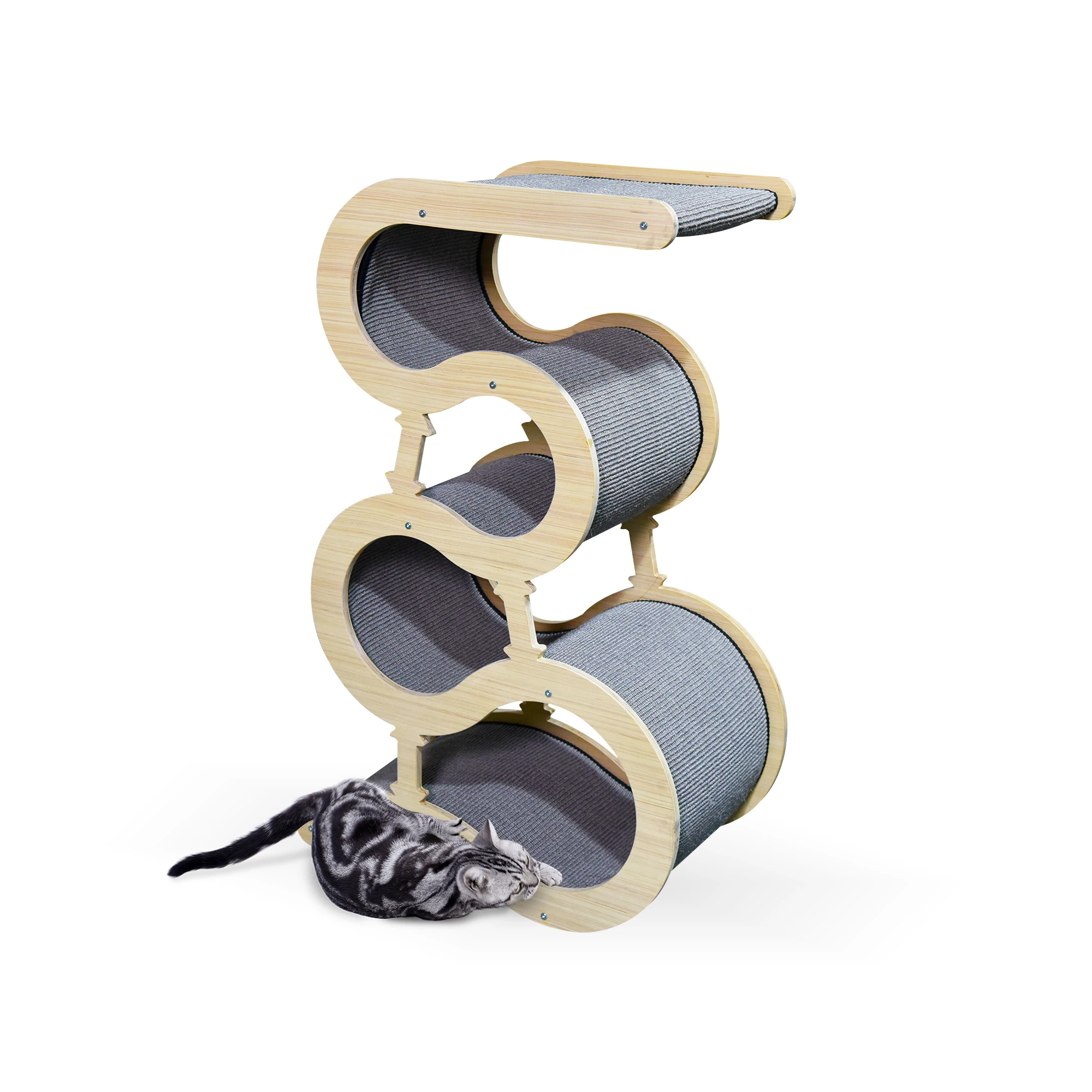 Minimalist Style Design Scratcher Tree Cat Furniture With Cozy Bed Cat Tree Tower Wood