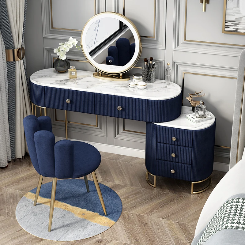 Custom Color White Marble Top Simple Style Luxury Design Wood Dressing Table Chair Set with Mirror Custom Color White Marble Top Simple Style Luxury Design Wood Dressing Table Chair Set with Mirror