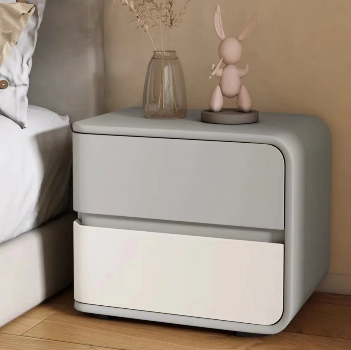 Bedside Table for Bedroom Furniture Nightstands 2 Draw White Solid Wood Storage Drawers Night Stand