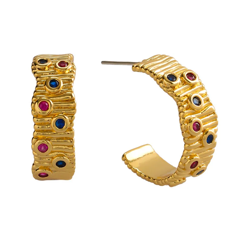 Wholesale Fashion Simple Style Hot Sale Gold Plated Jewelry Vintage Style CC Zircon Earrings for Women