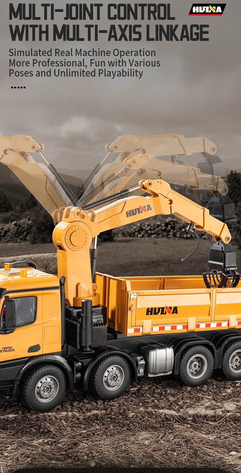 Huina 1538 Alloy RC Engineering Dump Truck with 26CH Crane