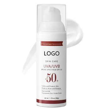 Private Label Lightweight SPF 50 Oil-Free Zinc Oxide Cream UV Clear Face Sunscreen with Mineral Ingredients