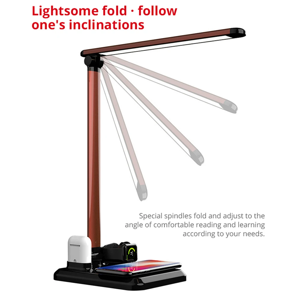 
Функциональная Беспроводная зарядная док-станция вращающаяся настольная лампа дизайн Зарядка для Iphone для Airpods и умных часов держатель для быстрой зарядки 