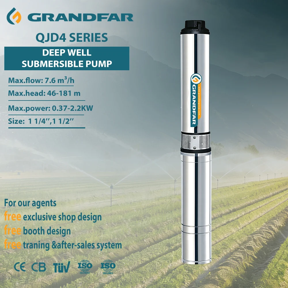 Грандфар 0.5ХП 0.75ХП 1ХП 1.5ХП 2ХП 3ХП Дубока буна pumpa центрифугални електрични мотор подморни наводњавање 4 инч Водна пумпа